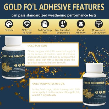 Gold Leaf Kit, Gold Leaf Sheets for Art Gilding Adhiseve Set