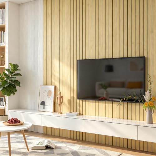 LaCheery 3D Bamboo Wall Panel Peel and Stick Slat Panels for Interior Wall Decor Acoustic Wood Panels Flexible Wooden Paneling Self Adhesive Bamboo Wallpaper for Bedroom Living Room TV Walls 11.8"x79" - size: 11.8" x 79"