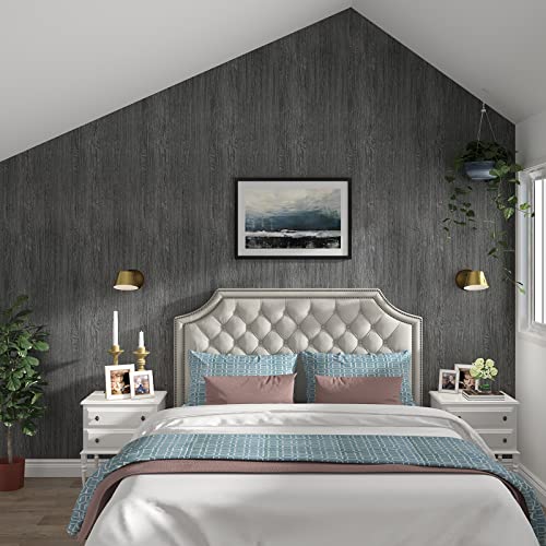 Peel and Stick Wood Contact Paper Waterproof Countertop Film Grey Wood Grain Wallpaper Self Adhesive Removable Vinyl Wrap for Cabinets Countertops Furniture Kitchen Bedroom Wall 17.7"X118" Yenhome - color: Charcoal/Gray, size: 17.7" x 118"