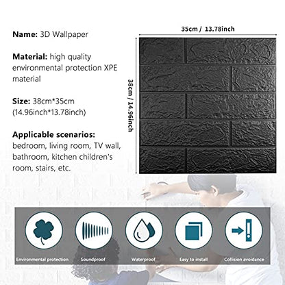3D Wall Panels Peel and Stick, 58 Sq Ft Coverage, Faux Brick Black - color: Black, size: 58 Sq Ft Coverage