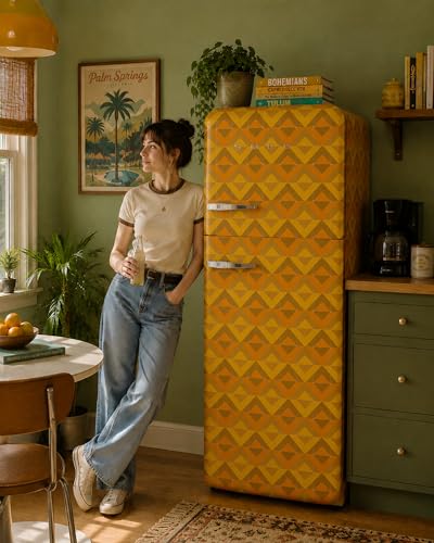 Retro Geometric Peel and Stick Wallpaper Removable Orange Yellow 9in×19.7ft - color: Orange/Yellow