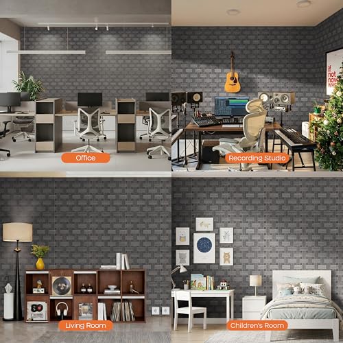 BUBOS 6 Pack Faux Wood Wall Panel,23.6"x23.6" Peel and Stick Acousitc Panel - color: GrainLoom Black Oak