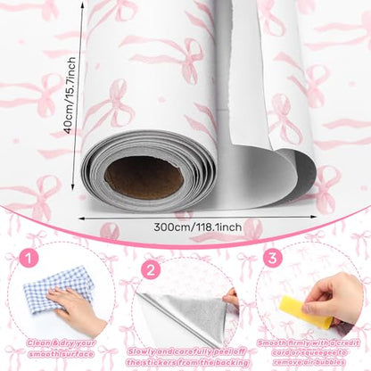 Drydiet Pink Bow Wallpaper Peel and Stick Contact Paper 15.8 in x 118.1 in - color: Pink, size: 15.8 in x 118.1 in, style: Bow