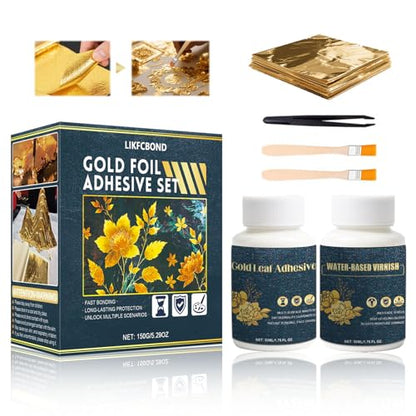 Gold Leaf Kit, Gold Leaf Sheets for Art Gilding Adhiseve Set