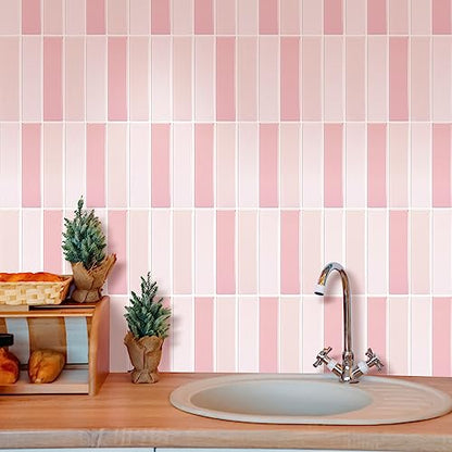 Peel and Stick Tile，New Upgrade Thicker Design Self Adhesive 12" x 12" Large Premium Peel and Stick Backsplash for Kitchen,Bathroom, Living Room, RV Etc（10-Sheet）. - color: Pretty Pink