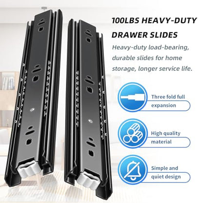 Drawer Slides 1 Pair Full Extension 12 14 16 18 20 22 24 inch Side Mount Pull Out Kitchen Cabinet Rails Bracket Replacement Ball Bearing (Basic-1 Pair, 24 Inch) - color: Basic-Black, size: 24 Inch