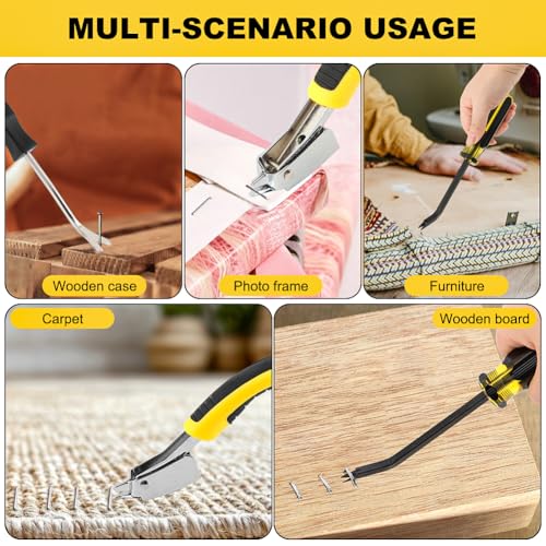 3-Piece Heavy Duty Staple Remover Tool Set, Tack Puller and Nail Puller for Removing Staples from Furniture, Flooring, Carpet, Wood Cases, Cartons and Picture Frames, Black & Yellow