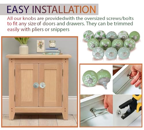 Ceramic Cabinet Knobs Set of 12, Green White Drawer Pulls - color: Green &White
