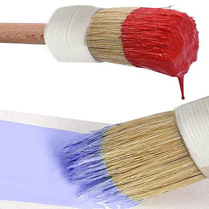 Chalk and Wax Paint Brush Set, Natural Bristle Wood Handle Round and Flat Edge Paint Brushes Multi-use Wax for Furniture Refurbished Cabinets Chairs DIY Home Decor Painting Waxing or Clean(4PACK)
