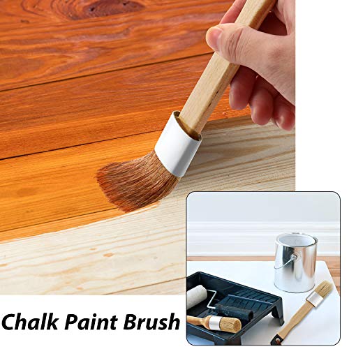 Boao 3 Pcs Chalk Paint Brushes Oval Chalk Paint Wax Bristle for Furniture Stencils Home Decor, Including Flat Pointed and Round Brushes