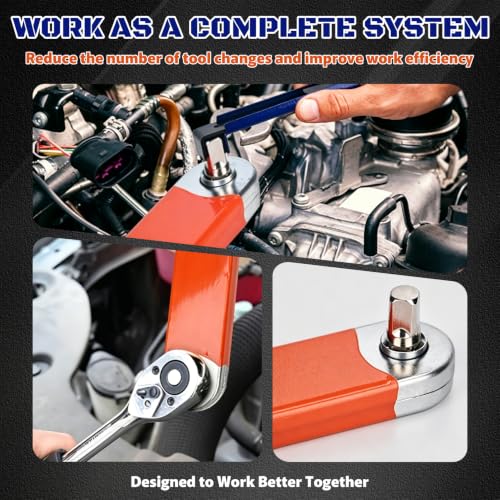 6 Pcs Offset Extension Wrench Set, 3 Extension Clamps with 24T&72T Ratchets
