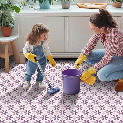 HOMETITUTE Purple Floral Petal Floor 12in Vinyl Tile - color: Purple