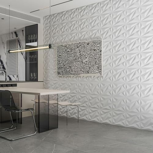 Art3dwallpanels 33 Pack 3D Wall Panels Diamond, White, 12''x12'' - color: White, size: 33 Pack