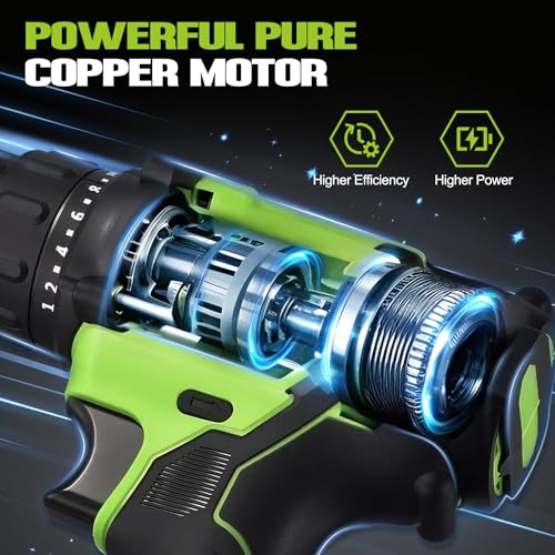 21V Cordless Drill Set with Battery Charger(Green & 1 Battery) - color: Green -1 Battery