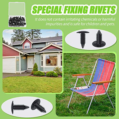 100 Pieces Patio Strapping Rivets Fasteners 3/4" Length Medium Multi Gauge Rivet for Patio Lawn Chair Webbing Repair Strap for Outdoor Furniture Lounge 1/4 Inch Hole (Black) - color: Black