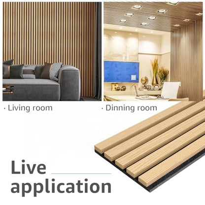 Art3d 4-Pack Fluted Acoustic Wood Slat Wall Panel, 107 x 8 Inch, Oak - color: Oak, size: 4pcs - 107＊8in.