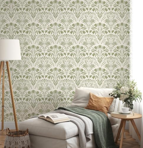 Green Tulip Floral Peel and Stick Wallpaper Retro Green Contact Paper - color: Green, size: 17.3" x 197"