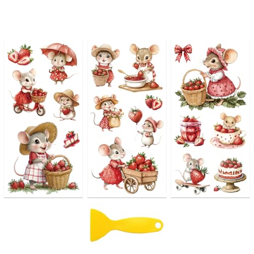 Peacoblue Strawberries and Mice Rub On Transfers for Furniture Craft 6"x12" - style: Strawberries and Mice