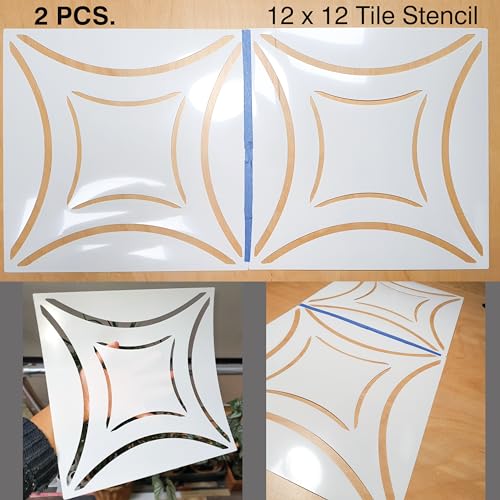 2 Pcs 12" x 12" Tile Stencil Painting Stencil for Walls and Floors - Reusable - Stencils for Painting - Stencil for Home Decor (Scandi Circle) - style: Scandi Circle