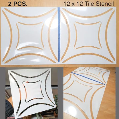 2 Pcs 12" x 12" Tile Stencil Painting Stencil for Walls and Floors - Reusable - Stencils for Painting - Stencil for Home Decor (Scandi Circle) - style: Scandi Circle