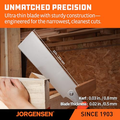 JORGENSEN Japanese Pull Saw, 10 Inch Pro Double Edge Hand Saw - SK5 Flexible Replaceable Blade, 7-12 & 18 TPI Flush Cut Blade, Japanese Handsaw for Hardwood & Softwood Woodworking, Wood Trim