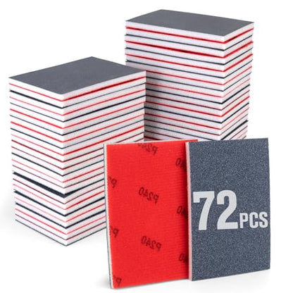 72Pcs Sanding Sponges 80-3000 Grit - Wet/Dry Sandpaper Sponge for Drywall, Wood, Metal, Glazing, Hook & Loop Backing for Hand Sanders, Oxidized Aluminum Abrasive, Flocked Surface
