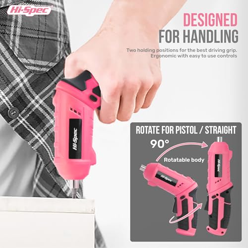 Hi-Spec 4V USB Electric Screwdriver Tool Kit for Home Repairs, Pink