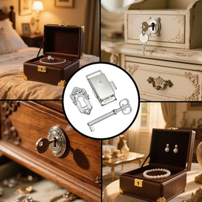 Antique Cabinet Lock, Nickel, 2.09x1.06 Inch, 2 Sets - color: Nickel B, style: Rectangular