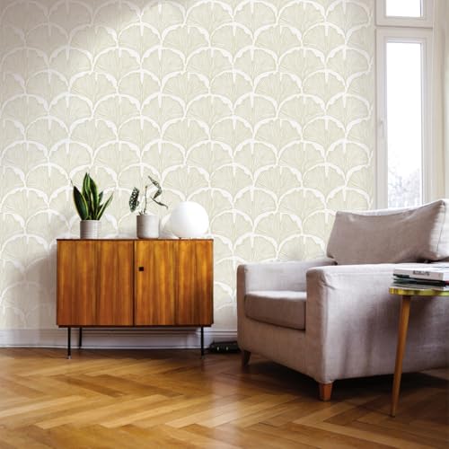 Tempaper x Novogratz Waverly White Feather Palm Removable Peel and Stick Wallpaper, 20.5 in X 16.5 ft, Made in The USA - color: Waverly White, size: 20.5" x 198"