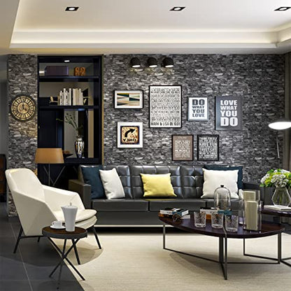 20PCS 3D Wall Panels Peel and Stick 3D Brick Wallpaper Peel and Stick Faux Stone Wall Panel Foam Brick Self-Adhesive Wallpaper (Black 20pcs) - color: Black, size: 20PCS