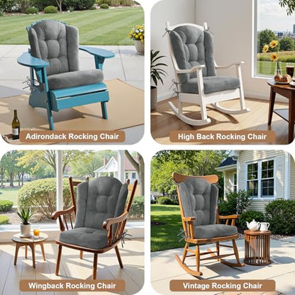 Wingback Rocking Chair Cushion Set, Medium, Grey - color: Grey, size: 28 x28 x3 in & 18.5 x18.5 x4 inch
