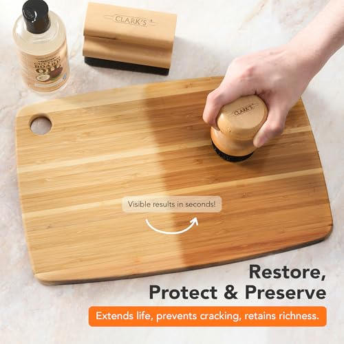 CLARK'S Coconut Cutting Board Finishing Kit - Refined Coconut Oil (12oz), Wax (6oz), Applicator and Buffing Pad - Butcher Block Oil and Wax - style: Coconut Oil Extracts