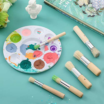 6 Pcs Natural Bristle Stencil Brush Set, 6 Sizes for Acrylic Oil Watercolor