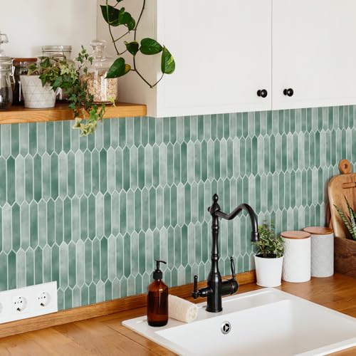 10 Sheets Thicker Peel and Stick Backsplash, 12"x12" Peel and Stick Wall Tiles, Hexagon Look Tiles Backsplash for Kitchen and Bathroom, Light Green - color: Light Green