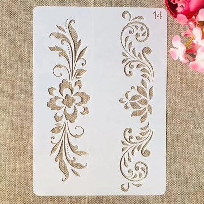 TIAMECH A4 Reusable Floral Lines Stencil for Painting - style: Two Floral Lines