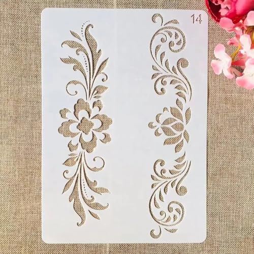 TIAMECH A4 Reusable Floral Lines Stencil for Painting - style: Two Floral Lines