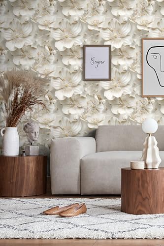 Peel and Stick Wallpaper Gray Yellow Gradient Floral Feature - color: Cream&Light yellow, size: 17.7" x 393.7"