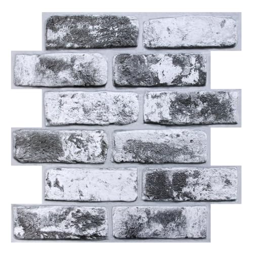 COMSTICKC 3D Faux Brick Wall Panels Peel and Stick, 10 Pcs 11.8" x 11.8" - color: Whitewash Black