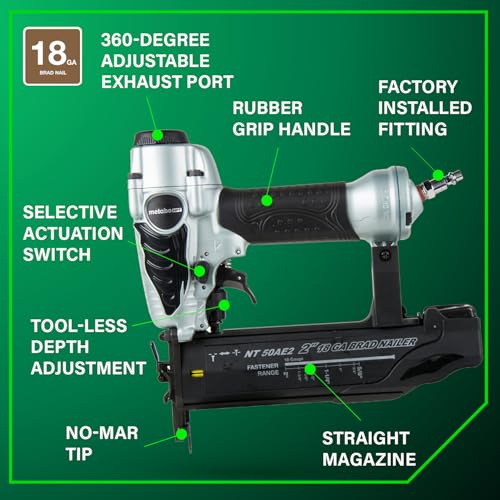 Metabo HPT Brad Nailer,Pro-Preferred Lightweight Pneumatic Power Nailer for Precision Trim Work and Furniture Building,Adjustable Depth,18 Gauge,5/8" up to 2" Brad Nails,NT50AE2,(Pack of 5) - size: Loveseat (Pack of 5)