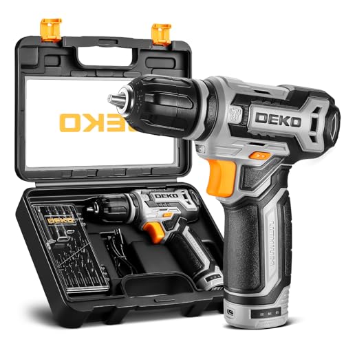 Cordless Drill: DEKO PRO 12V Power Battery Drill Set with Small Electric Drills and 3/8-inch Keyless Chuck with Portable Tool Set Gift Box - color: Grey