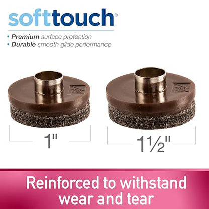 SoftTouch 1" & 1.5" Round Nail-On Felt Furniture Sliders, Protective Heavy-Duty Felt Pads for Wood Furniture and Hard Surfaces, 20-Count, Brown