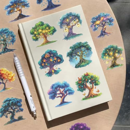 50pcs Fantasy Magic Tree Stickers Pack – Clear Waterproof Scrapbook Decals for Journaling, Diary, Collage, Laptop, Water Bottle, Planner, Aesthetic Nature Forest Tree of Life Sticker - color: Magic Tree