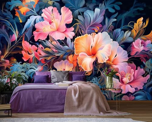 Jdayda Hand-Painted Pink Botanical Floral Wall Mural - color: MURAL-307, size: 129" x 96"