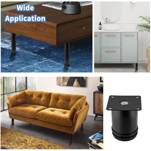 Set of 4 Adjustable Stainless Steel Furniture Legs 2.4 Inch Black - color: Black, size: 2.4 inch