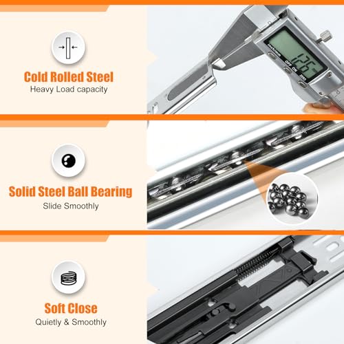 HBL'10 Pairs Soft Close Drawer Slides 16 inch,Full Extension,200Lbs Load - color: Silver, size: 16 Inch