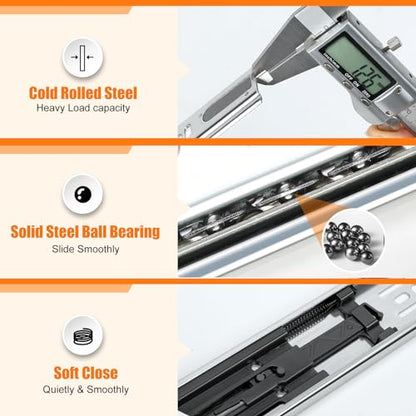 HBL'10 Pairs Soft Close Drawer Slides 16 inch,Full Extension,200Lbs Load - color: Silver, size: 16 Inch