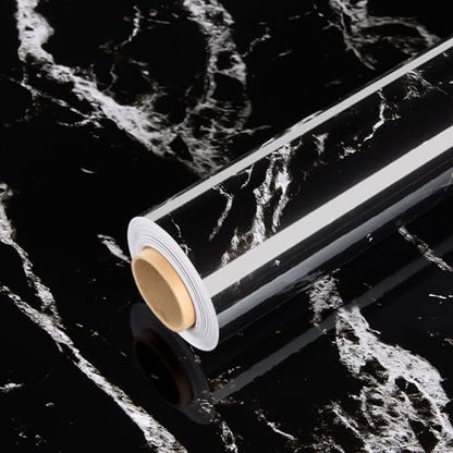 Glossy Marble Contact Paper Peel and Stick Wallpaper 17.7"x197" Black - color: Black, size: 17.7"W x 197"L