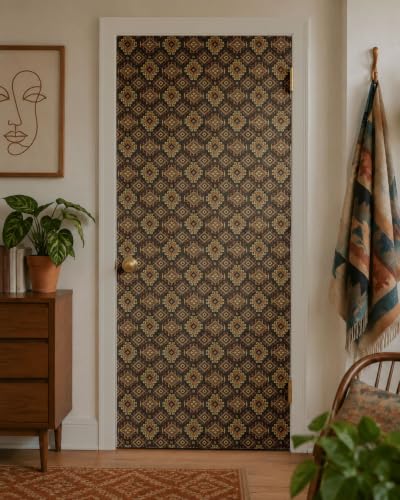 Tribal Geometric Black Peel and Stick Wallpaper Removable Boho 9in×19.7ft - color: Tribal Black