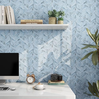 Livelynine 15.8x197 Blue and White Grass Cloth Wallpaper Peel and Stick Contact Paper Removable Herringbone Linen Fabric Wall Paper Rolls for Walls Boys Girls Bedroom Self Adhesive Cabinet Vinyl Wrap - size: 15.8" x 197"