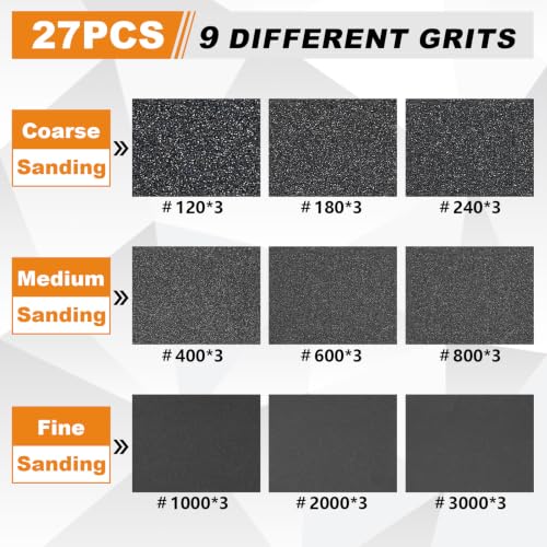 27 PCS 3x4 Inch Sanding Sponge, 120-3000 Grit Sandpaper Blocks Assortment - color: Mix Grit